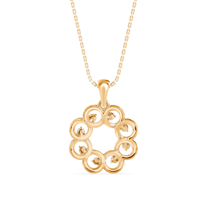 0.38Ct Floral Halo Circle Design Lab-Grown Diamond Gold Pendant Necklace