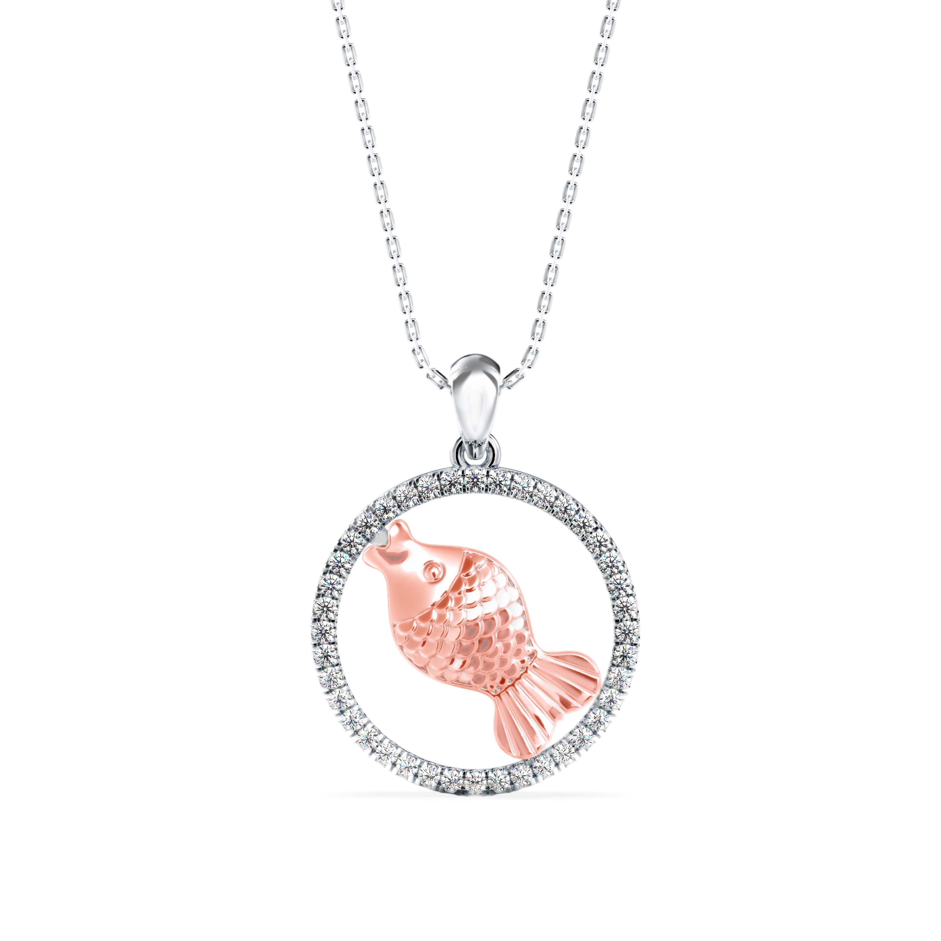0.26Ct Fish Shape Pave Lab-Grown Diamond Gold Pendant Necklace