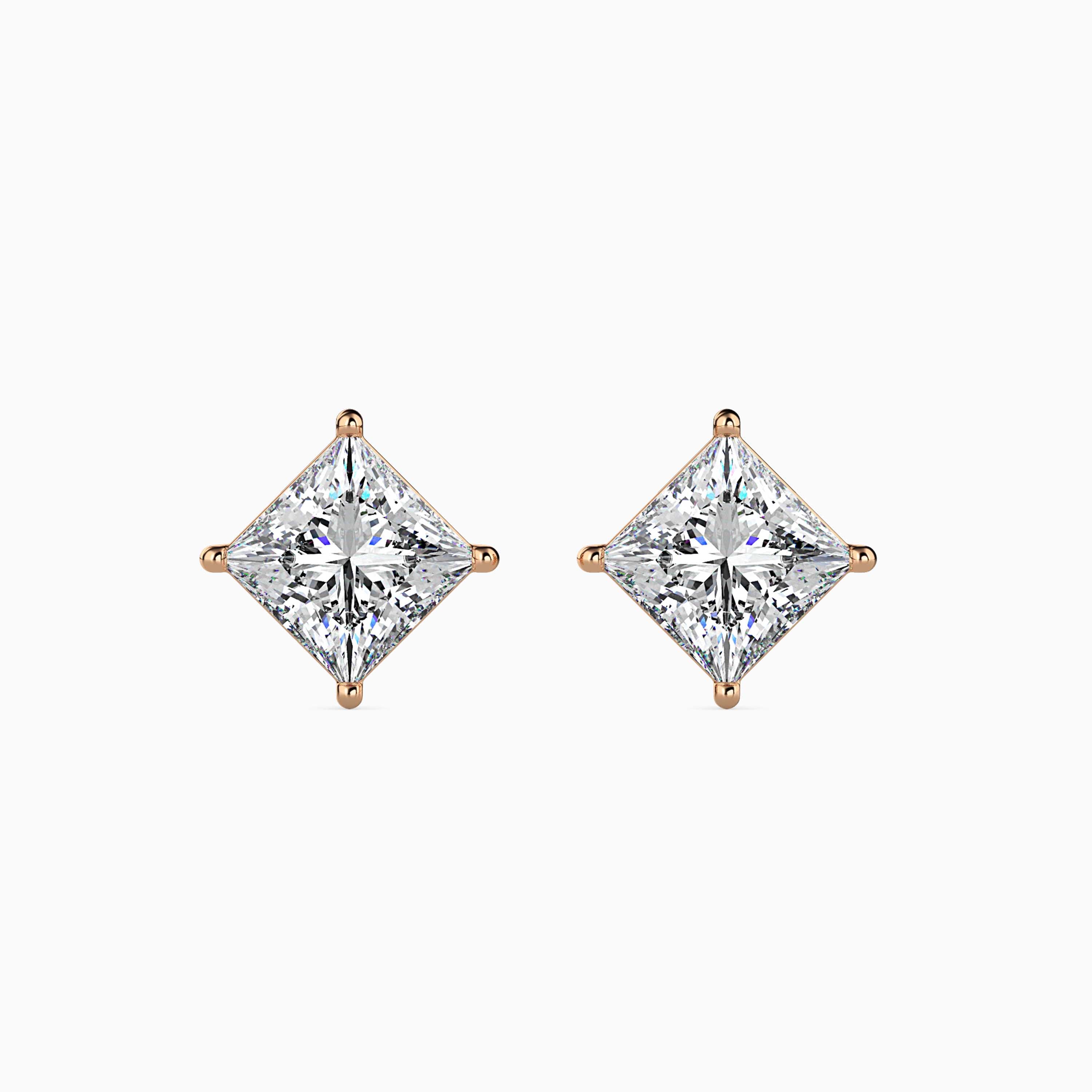 Princess Cut Lab-Grown Diamond Gold Stud Earrings