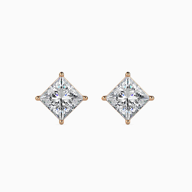 Princess Cut Lab-Grown Diamond Gold Stud Earrings