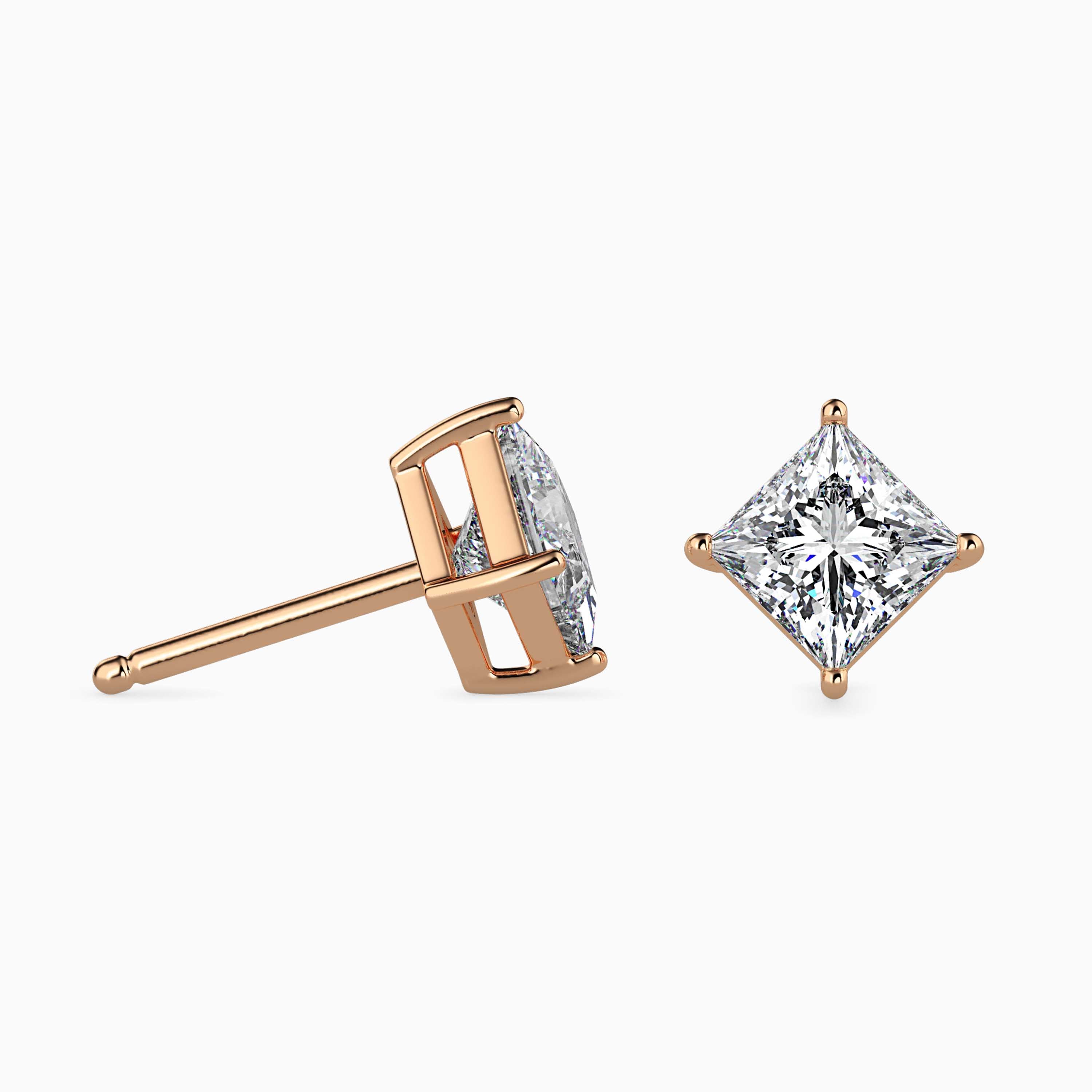 Princess Cut Lab-Grown Diamond Gold Stud Earrings