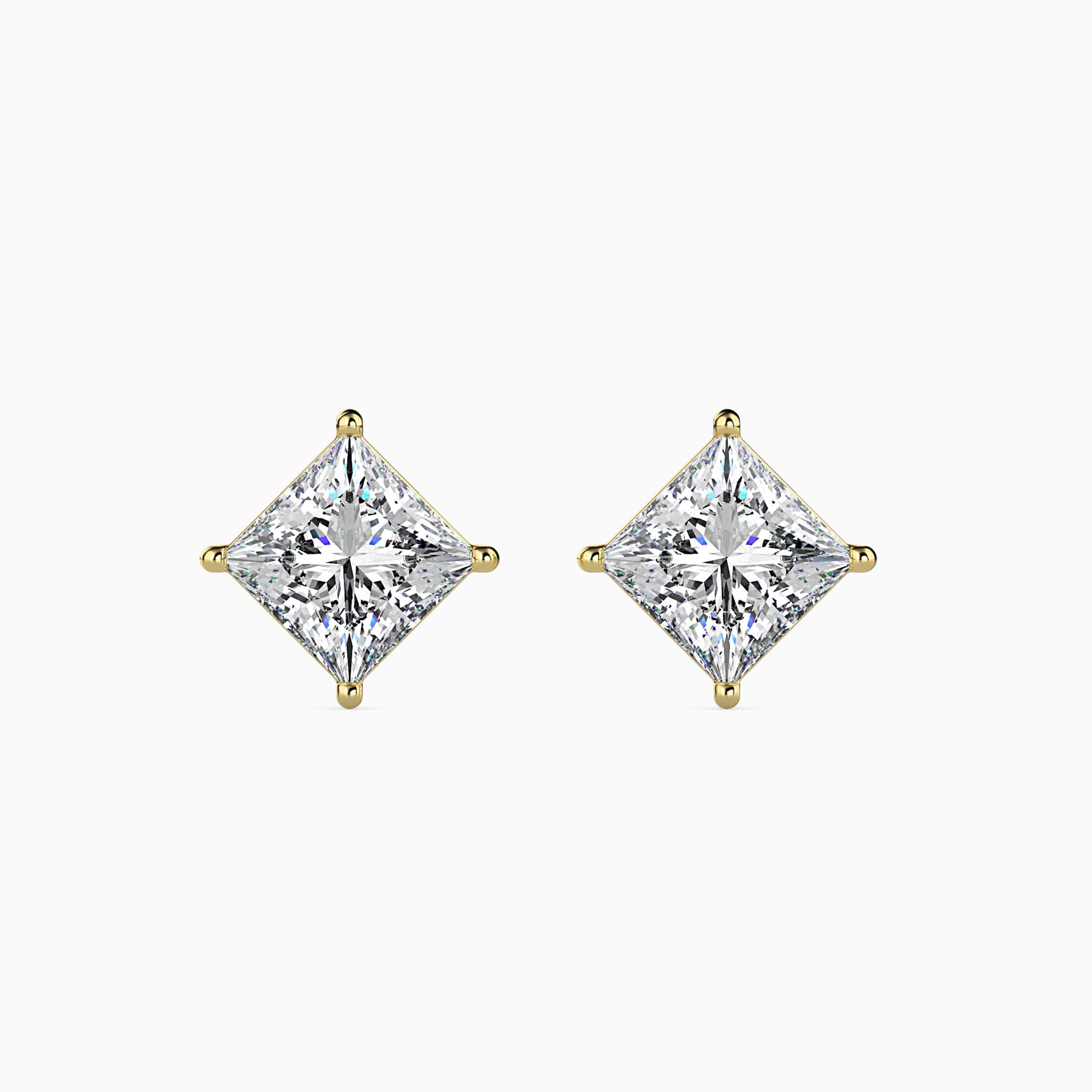 Princess Cut Lab-Grown Diamond Gold Stud Earrings