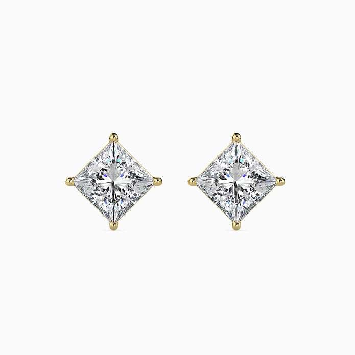 Princess Cut Lab-Grown Diamond Gold Stud Earrings