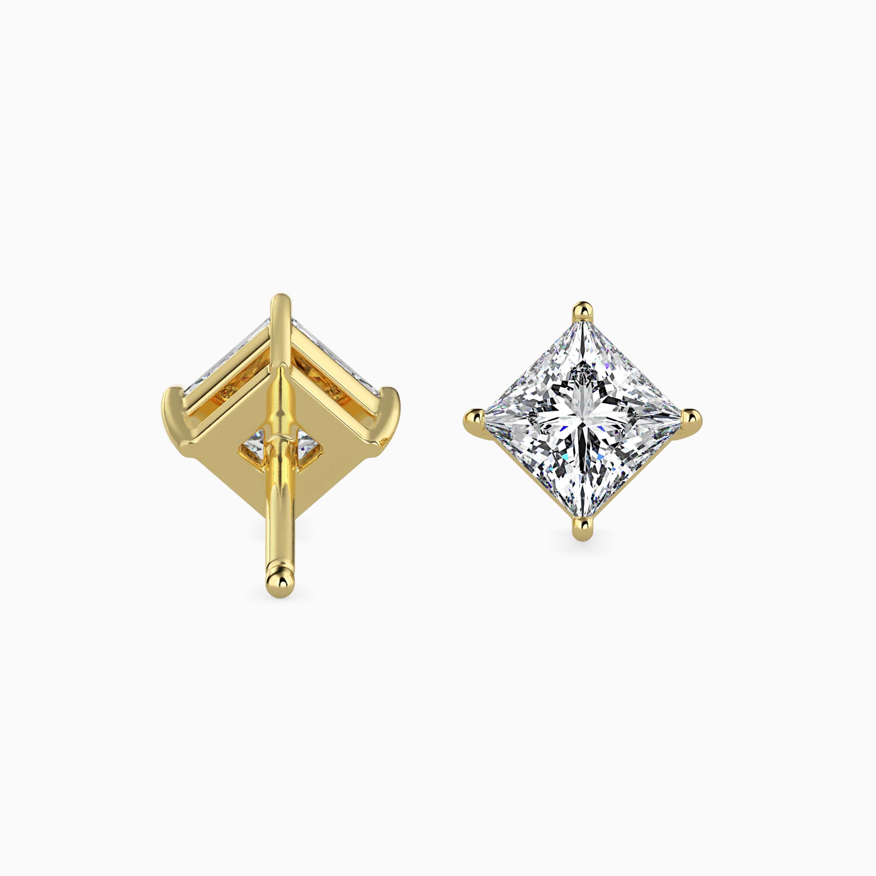 Princess Cut Lab-Grown Diamond Gold Stud Earrings