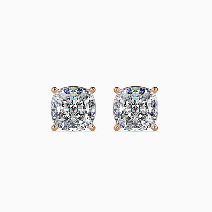 Cushion Cut Lab-Grown Diamond Gold Stud Earrings