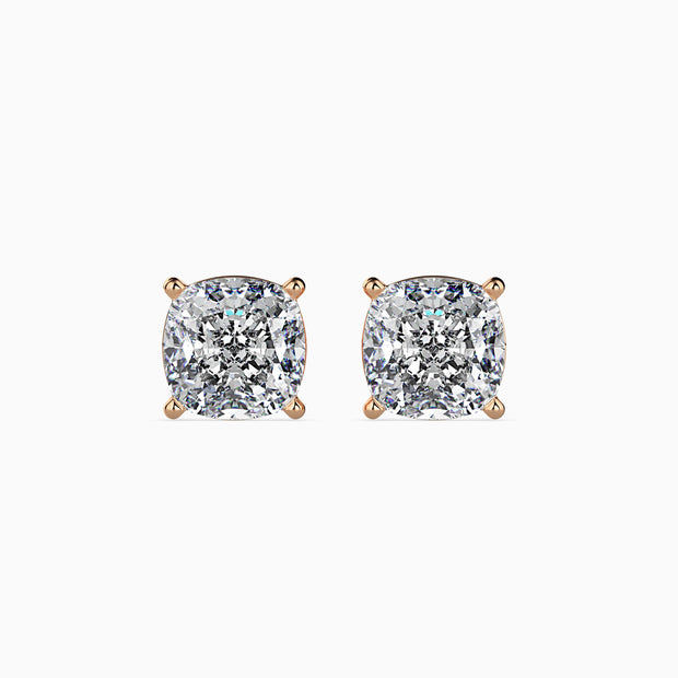 Cushion Cut Lab-Grown Diamond Gold Stud Earrings