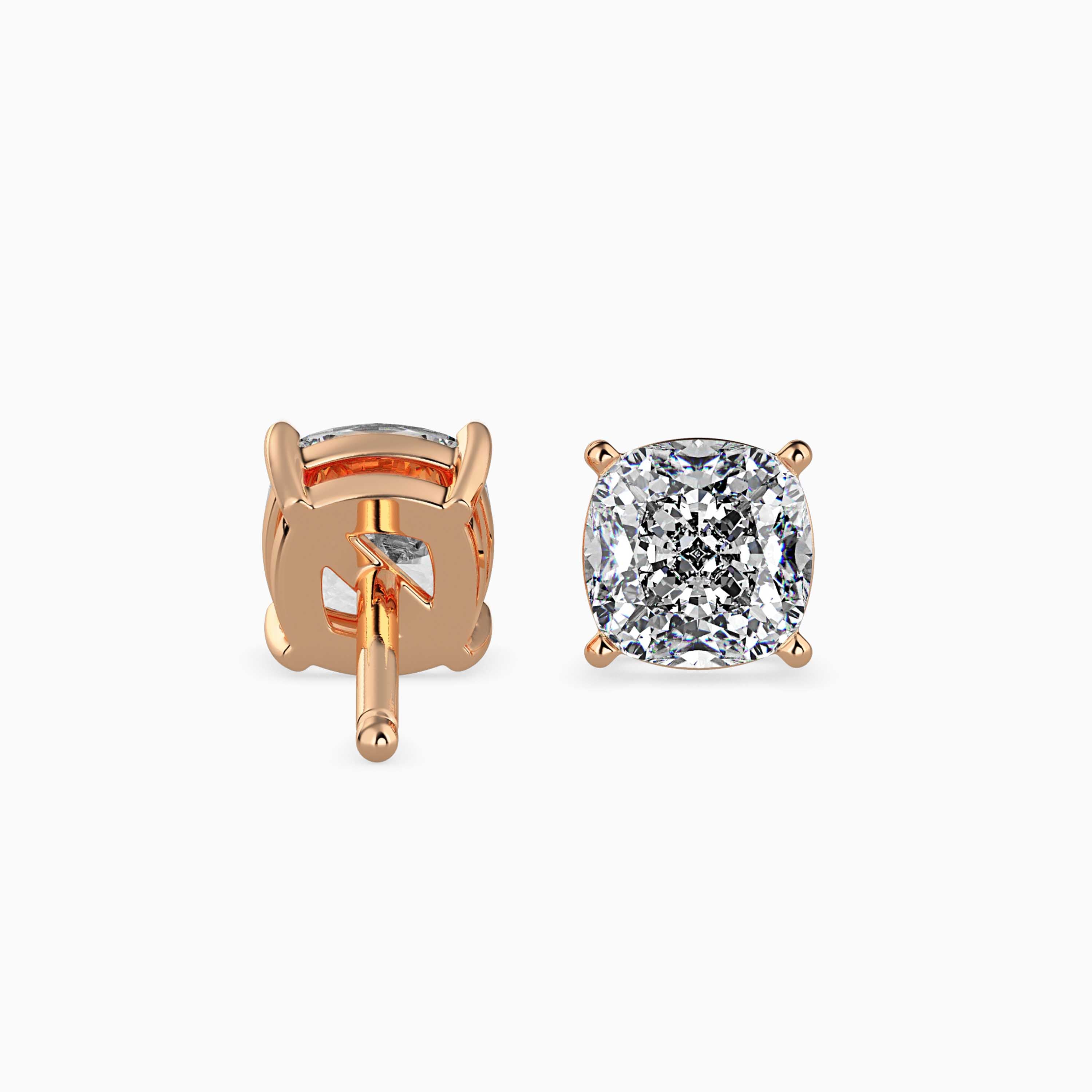 Cushion Cut Lab-Grown Diamond Gold Stud Earrings