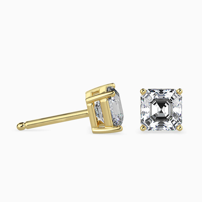 Asscher Prong Set Lab-Grown Diamond Gold Stud Earrings
