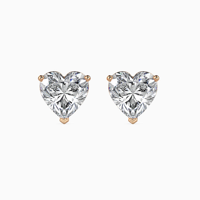 Heart Prong Set Lab-Grown Diamond Gold Stud Earrings
