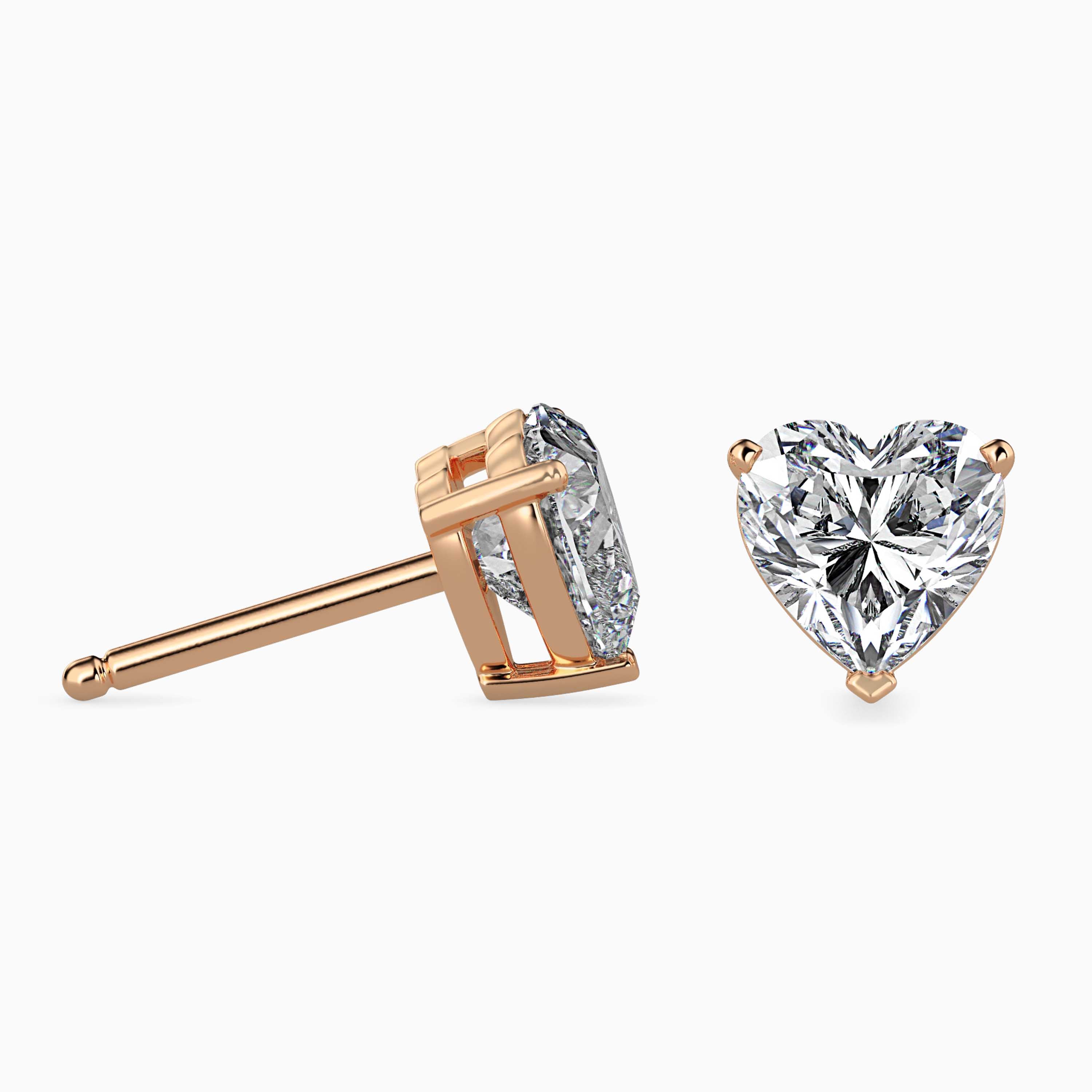 Heart Prong Set Lab-Grown Diamond Gold Stud Earrings