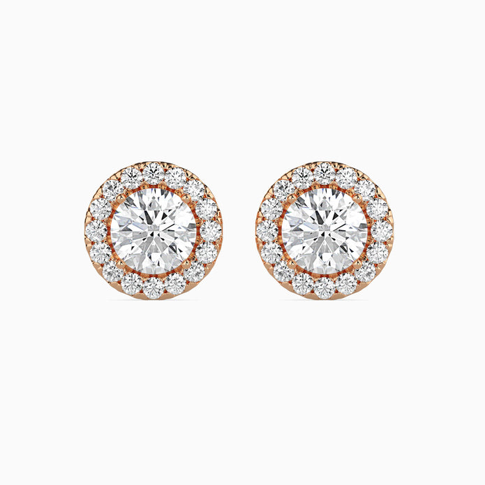 Round Halo Lab-Grown Diamond Gold Stud Earrings
