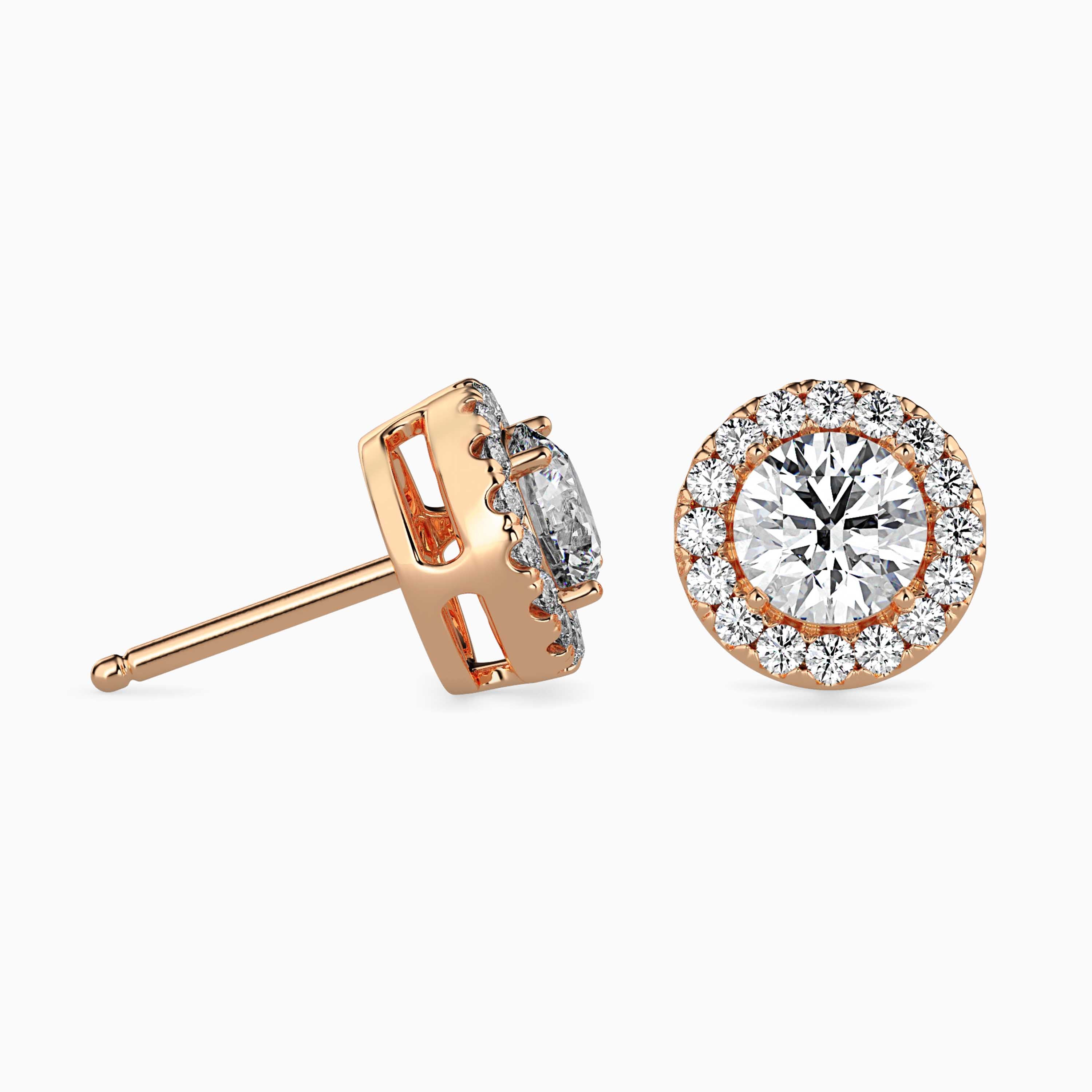 Round Halo Lab-Grown Diamond Gold Stud Earrings