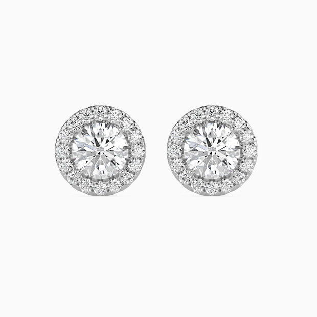 Round Halo Lab-Grown Diamond Gold Stud Earrings