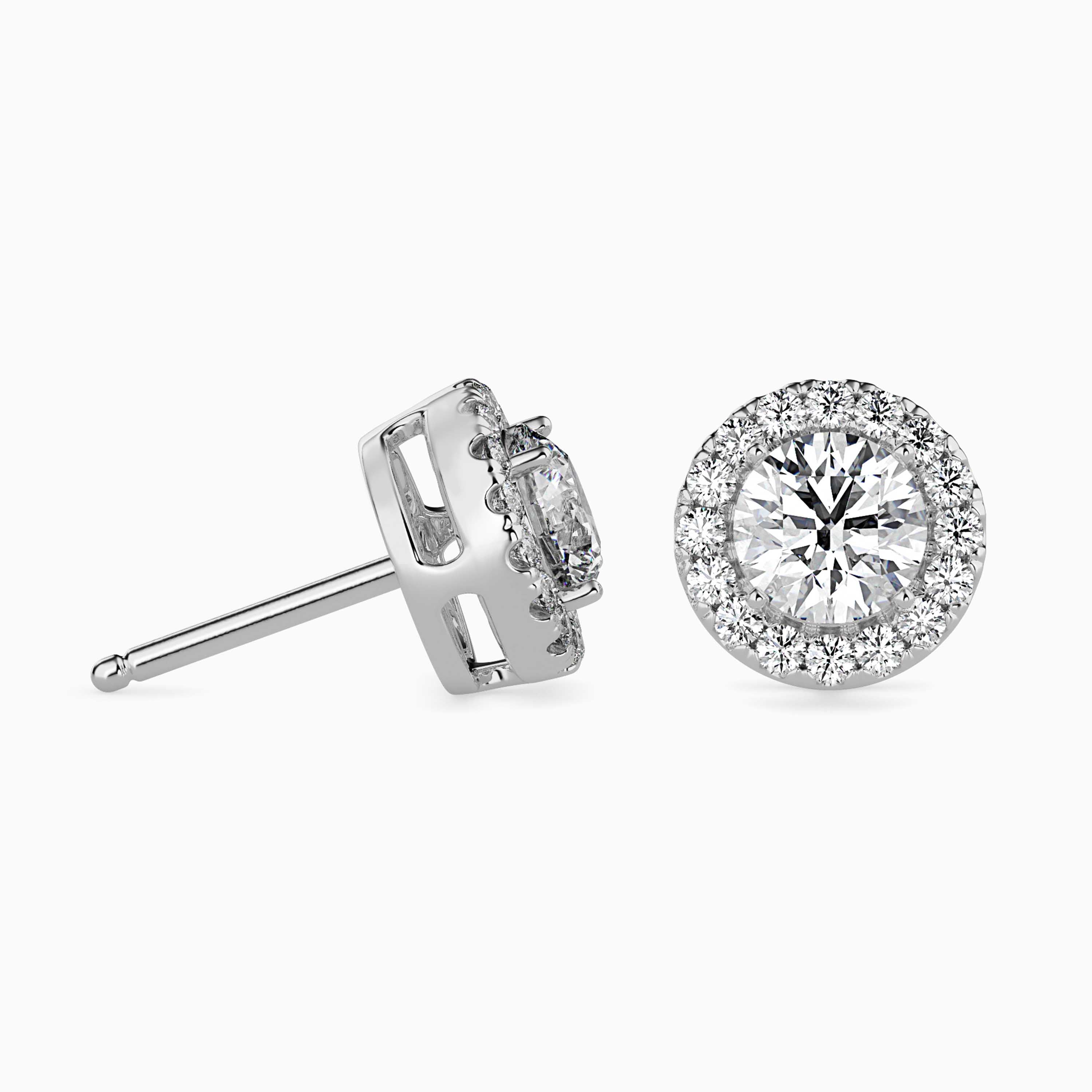 Round Halo Lab-Grown Diamond Gold Stud Earrings
