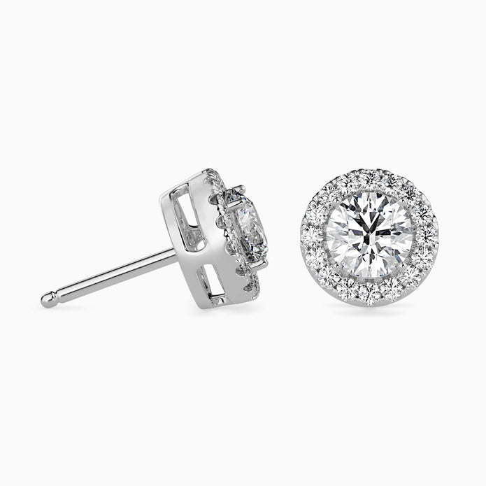 Round Halo Lab-Grown Diamond Gold Stud Earrings