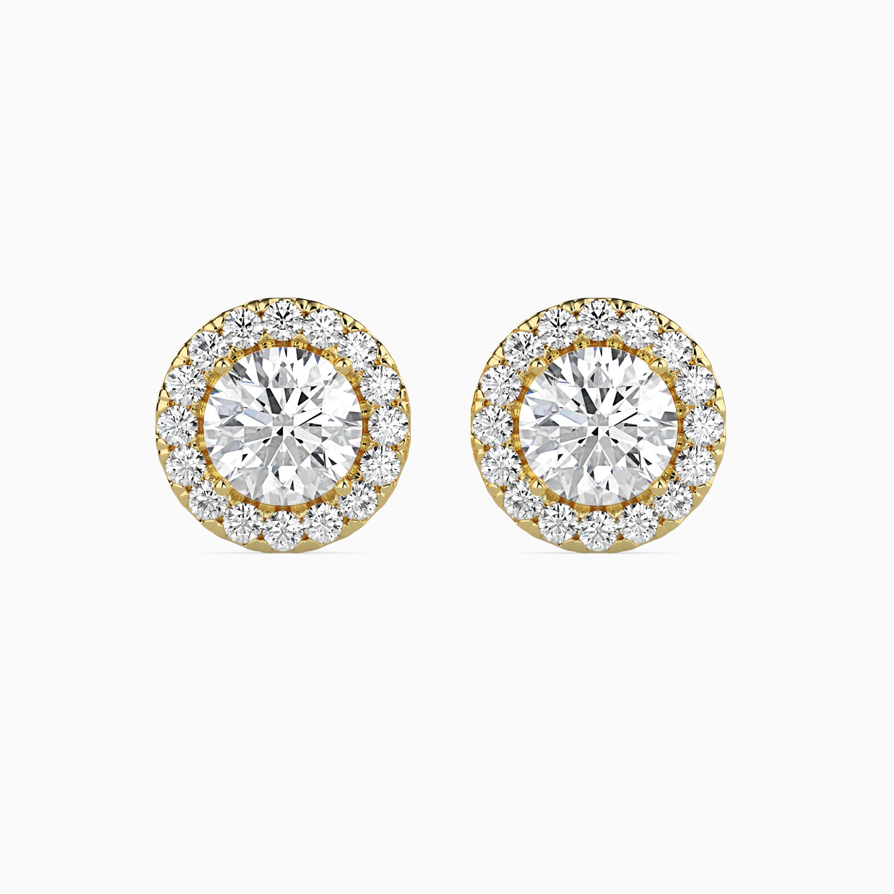 Round Halo Lab-Grown Diamond Gold Stud Earrings