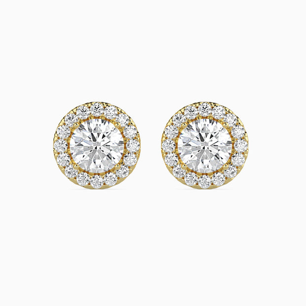 Round Halo Lab-Grown Diamond Gold Stud Earrings