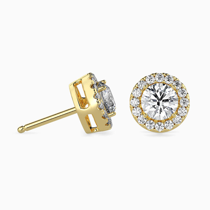 Round Halo Lab-Grown Diamond Gold Stud Earrings