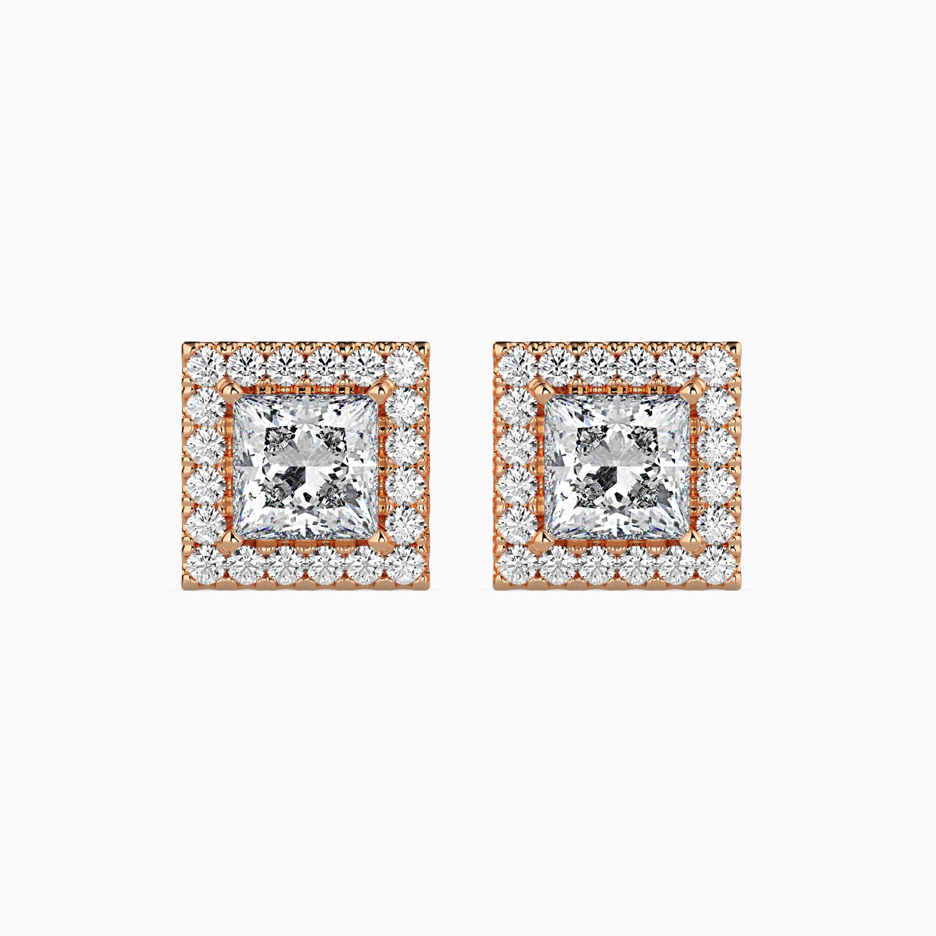 Princess Halo Lab-Grown Diamond Gold Stud Earrings