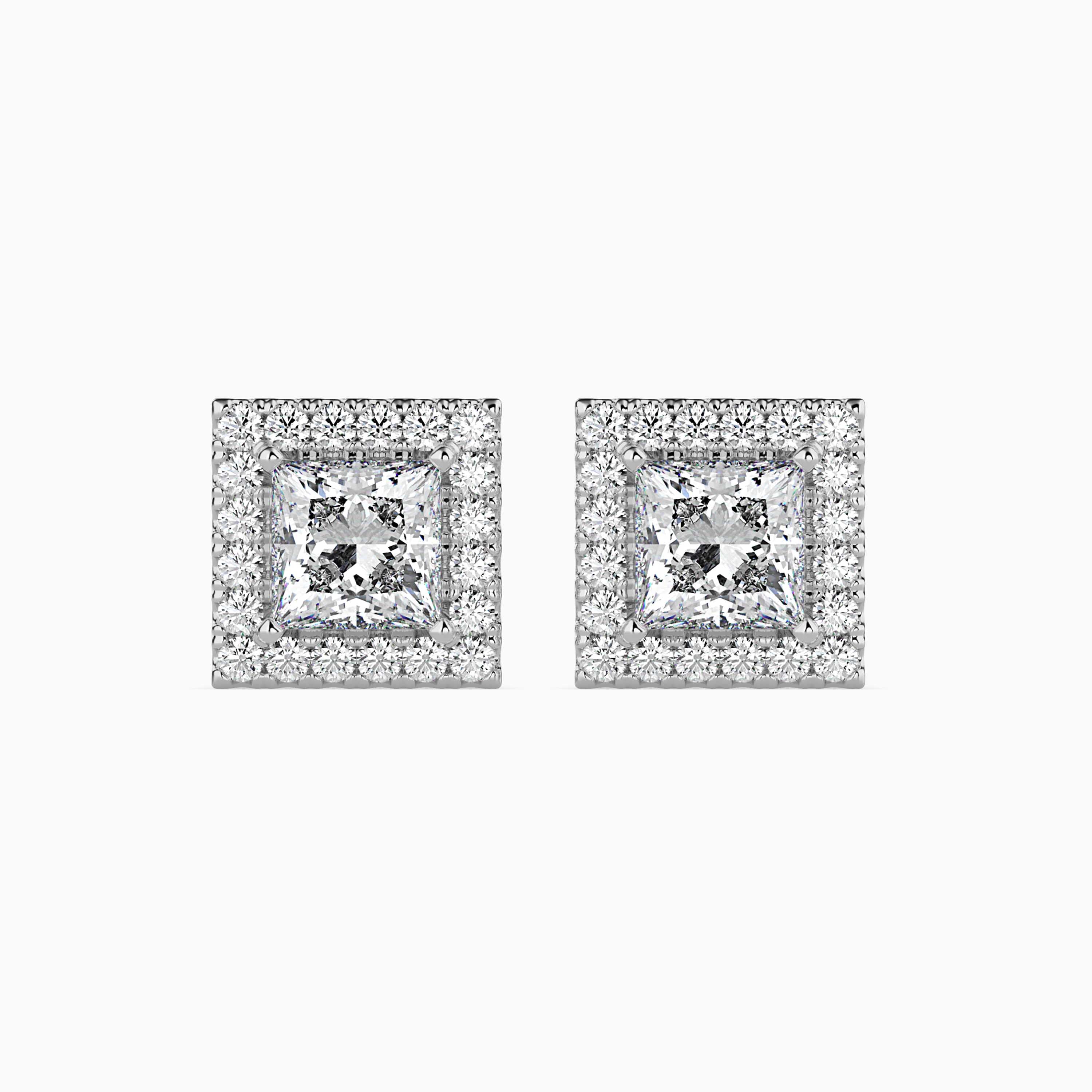 Princess Halo Lab-Grown Diamond Gold Stud Earrings