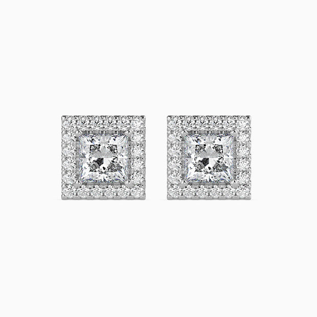 Princess Halo Lab-Grown Diamond Gold Stud Earrings