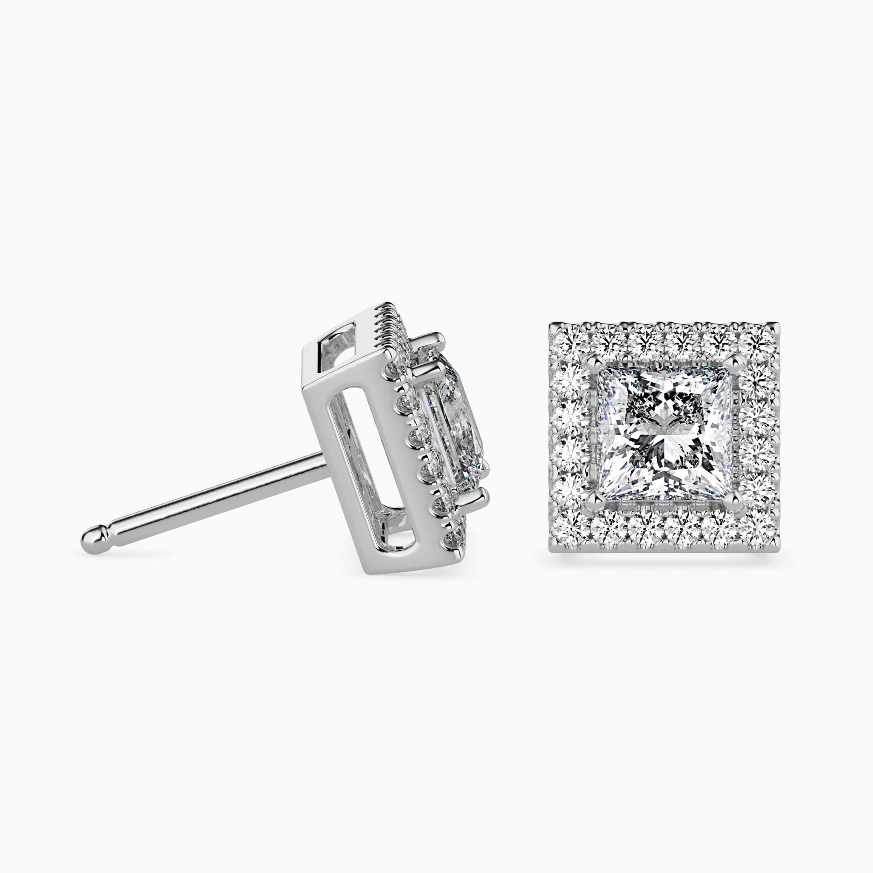 Princess Halo Lab-Grown Diamond Gold Stud Earrings