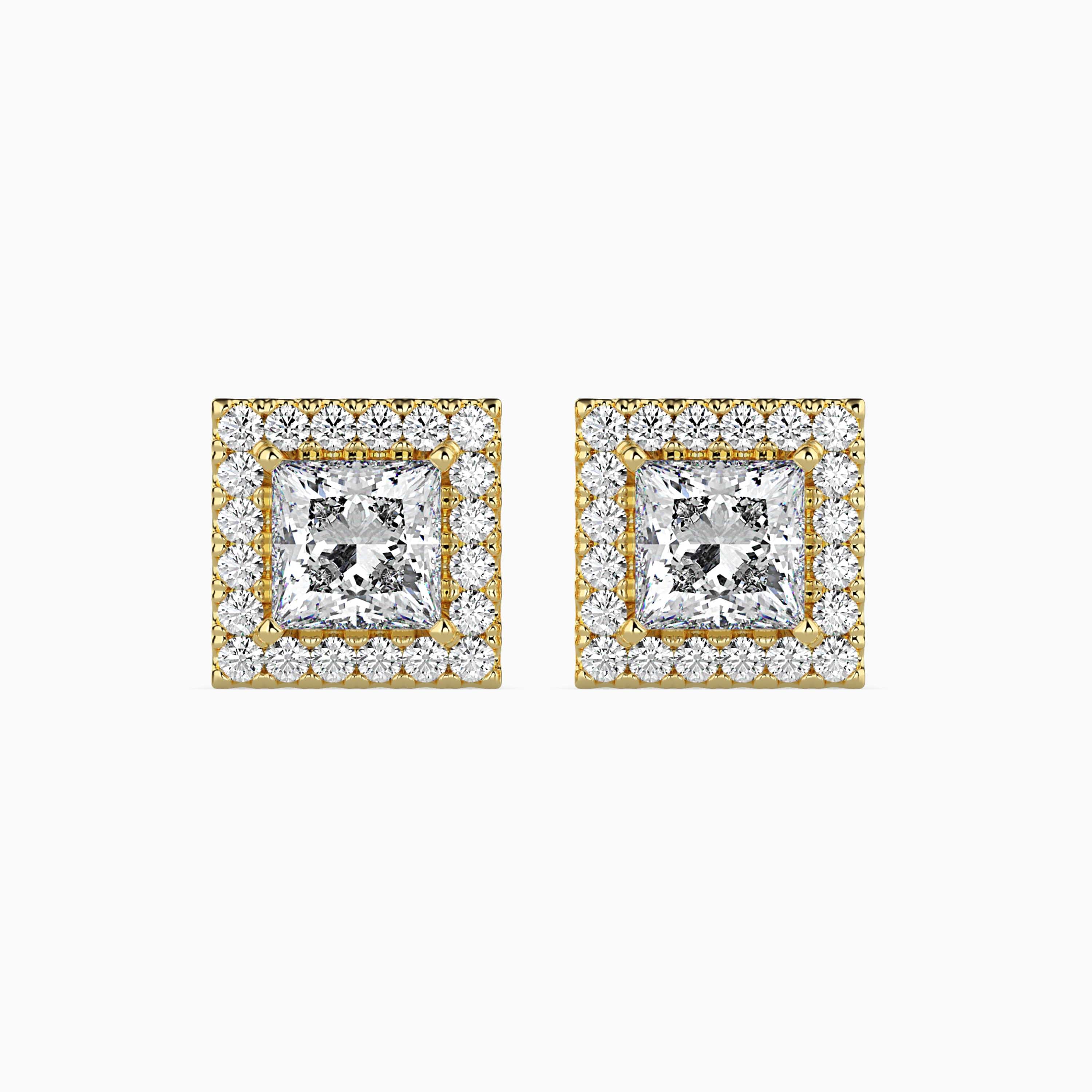 Princess Halo Lab-Grown Diamond Gold Stud Earrings