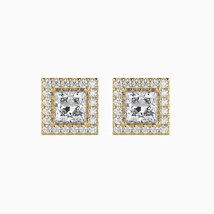 Princess Halo Lab-Grown Diamond Gold Stud Earrings