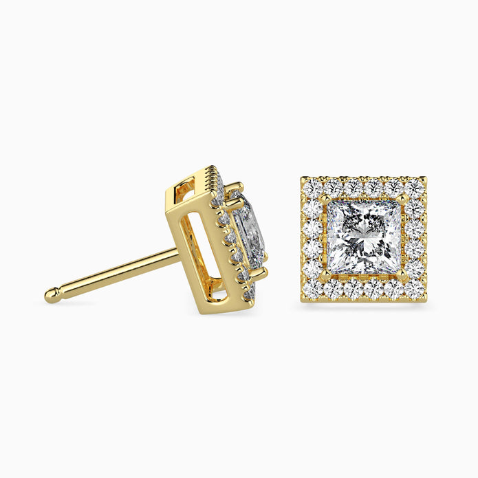 Princess Halo Lab-Grown Diamond Gold Stud Earrings
