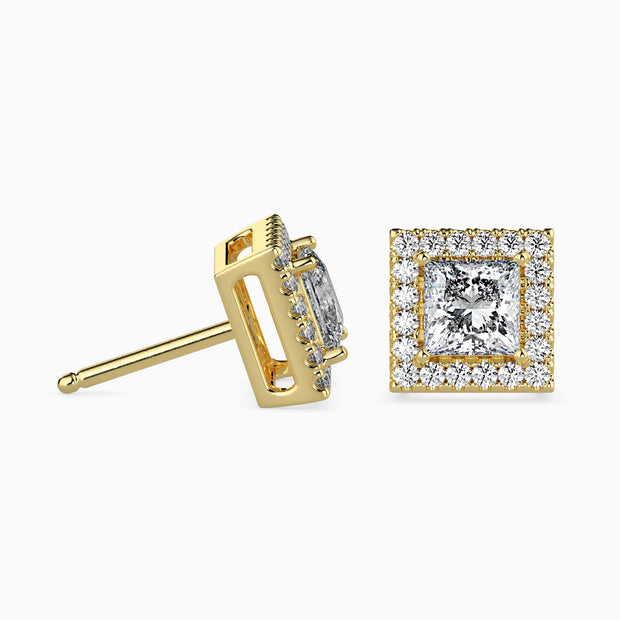 Princess Halo Lab-Grown Diamond Gold Stud Earrings