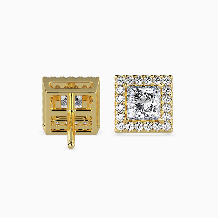 Princess Halo Lab-Grown Diamond Gold Stud Earrings