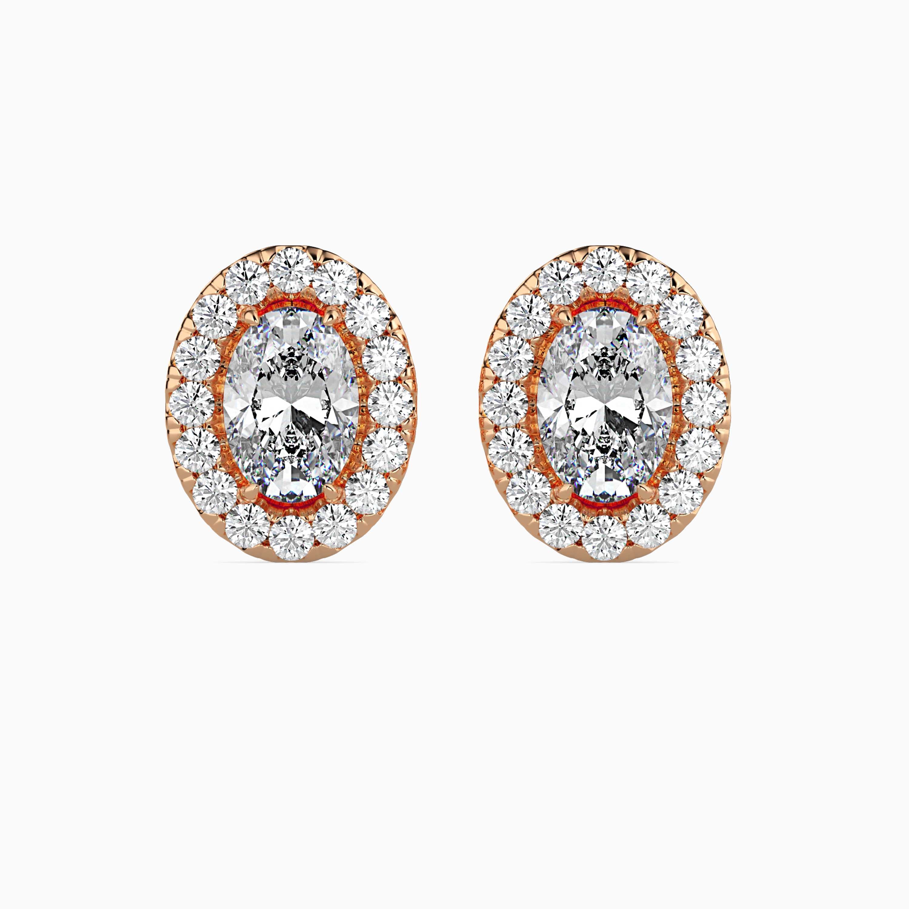 Oval Halo Lab-Grown Diamond Gold Stud Earrings