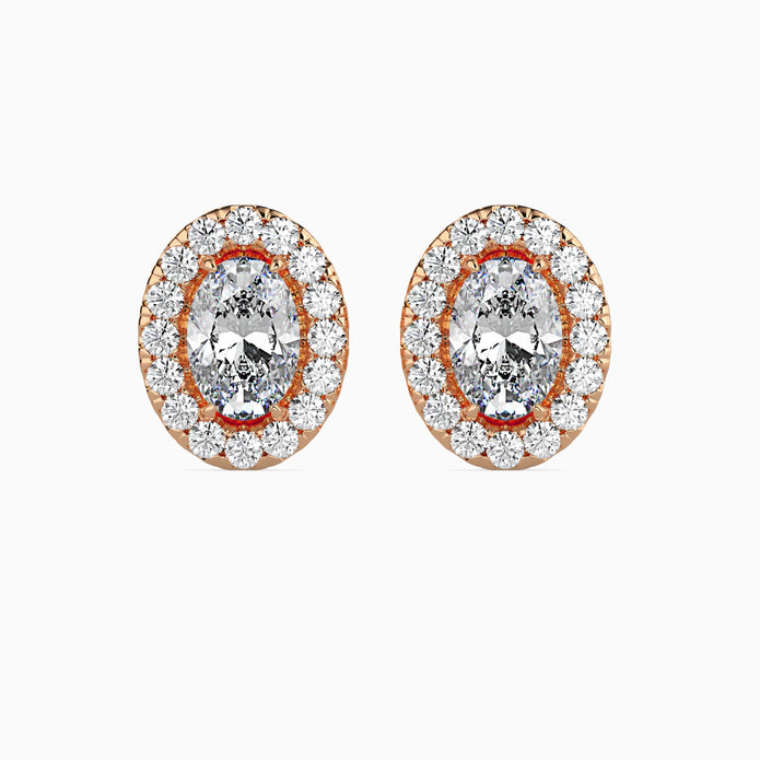 Oval Halo Lab-Grown Diamond Gold Stud Earrings