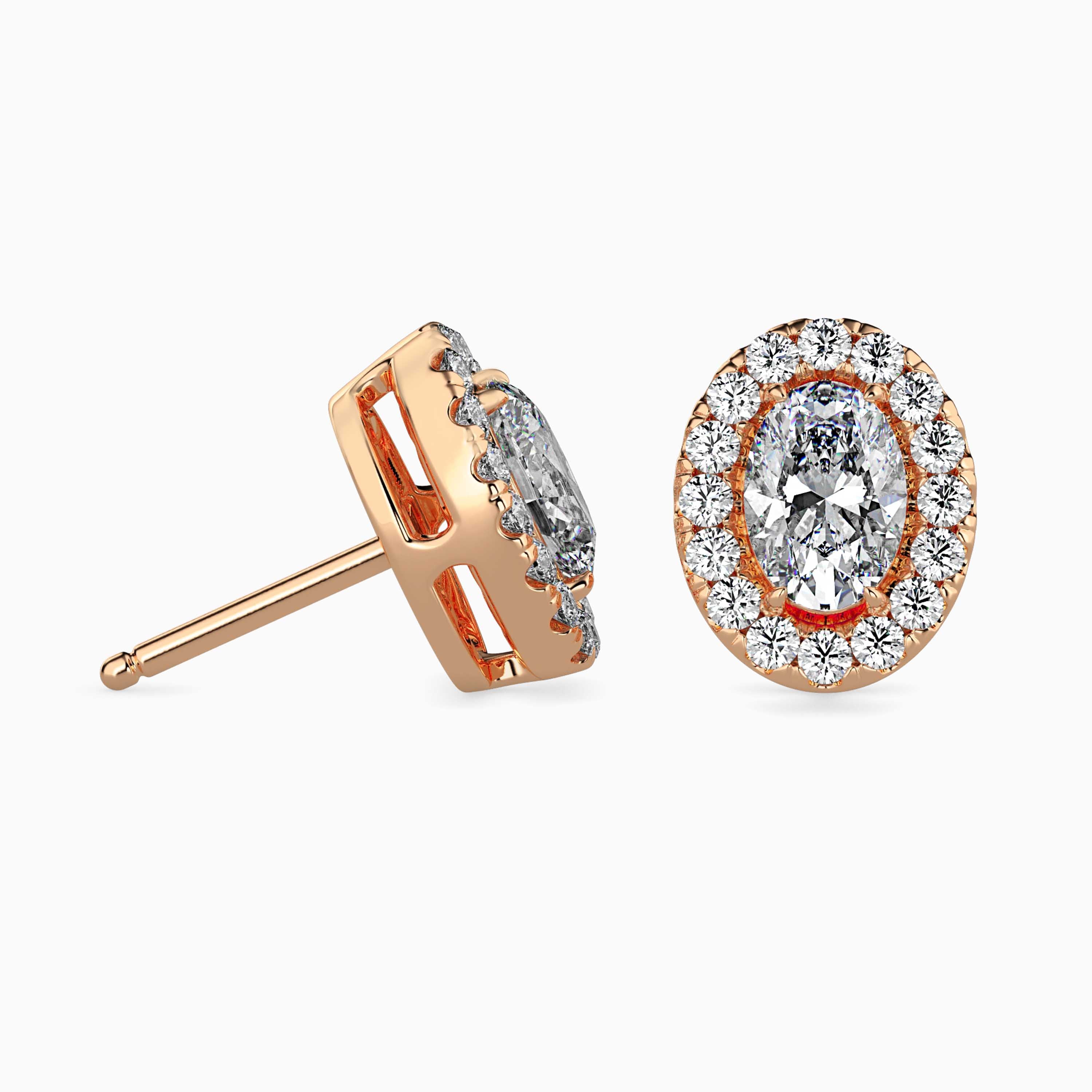Oval Halo Lab-Grown Diamond Gold Stud Earrings