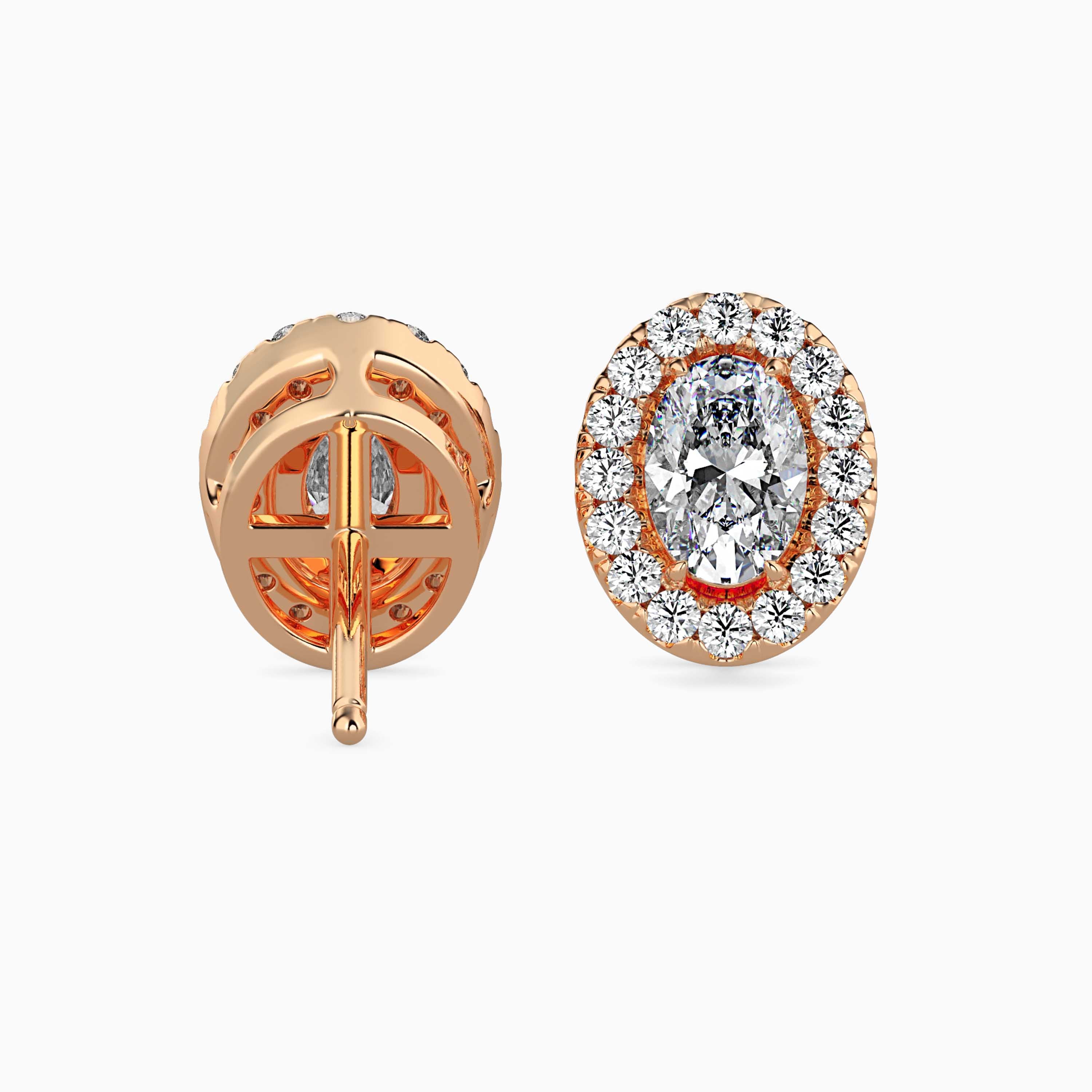 Oval Halo Lab-Grown Diamond Gold Stud Earrings