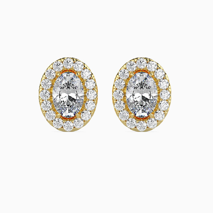 Oval Halo Lab-Grown Diamond Gold Stud Earrings