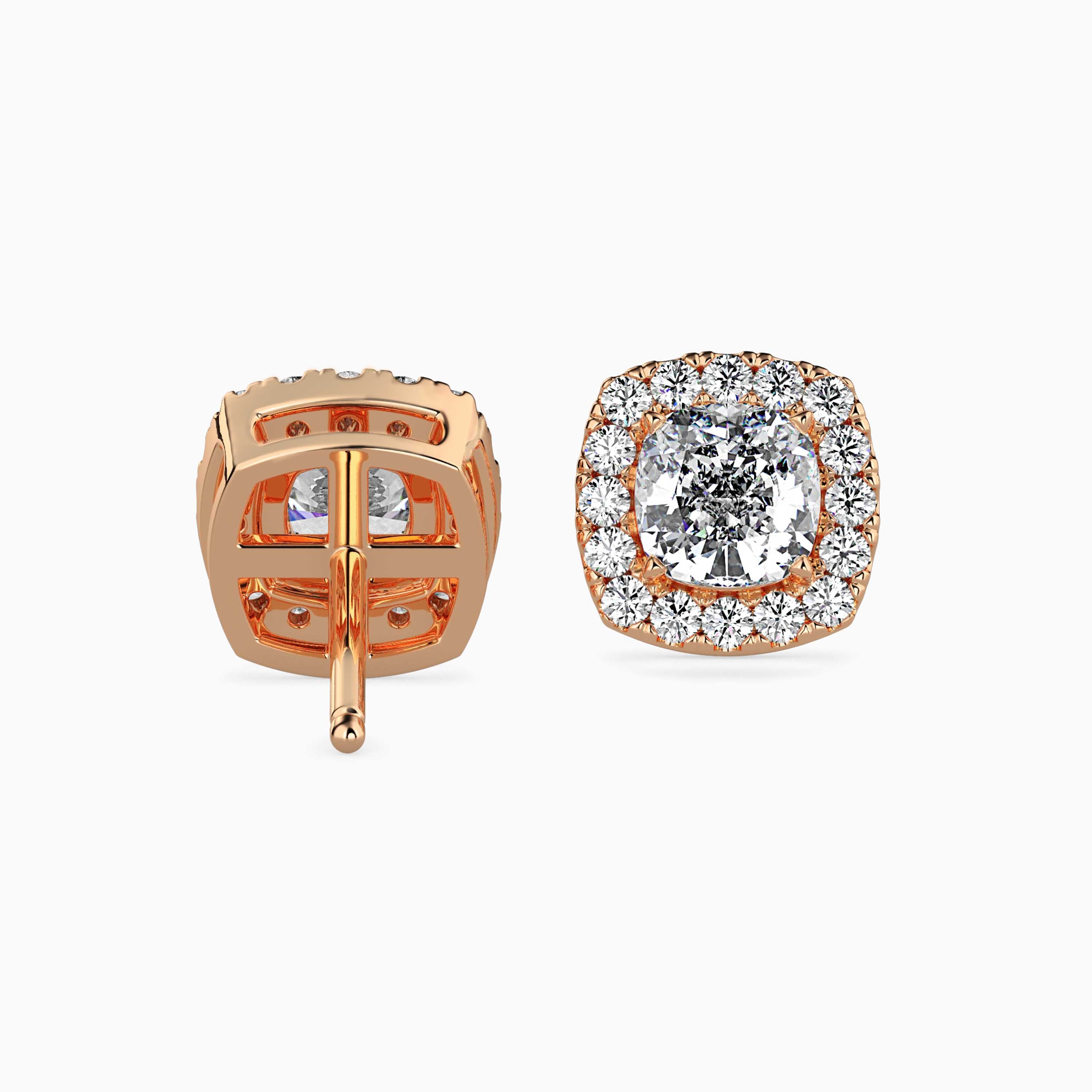 Cushion Prong With Halo Lab-Grown Diamond Gold Stud Earrings