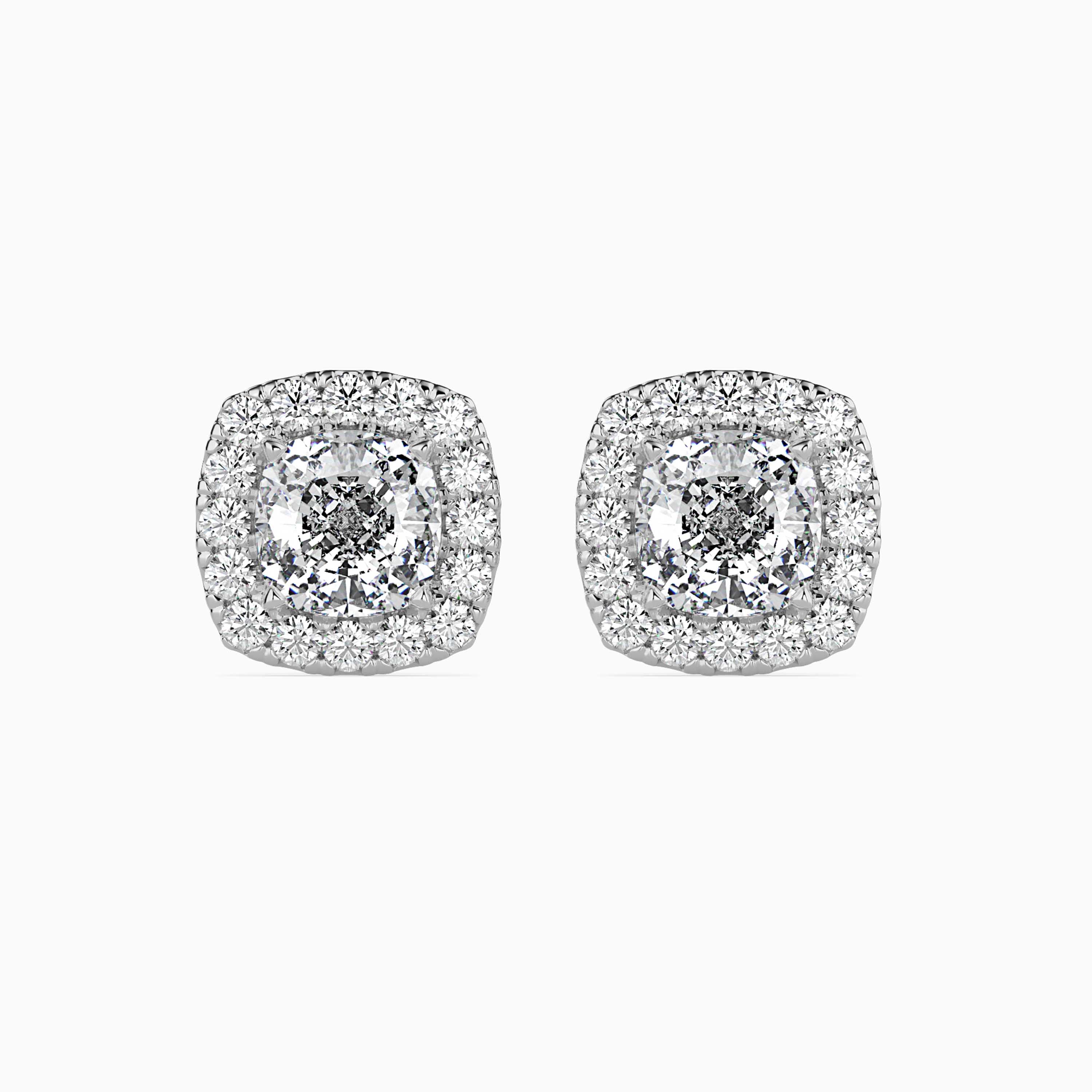 Cushion Prong With Halo Lab-Grown Diamond Gold Stud Earrings