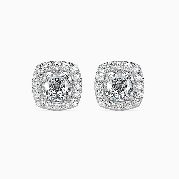 Cushion Prong With Halo Lab-Grown Diamond Gold Stud Earrings
