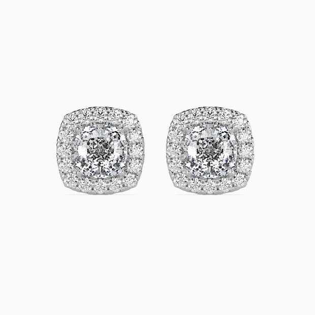 Cushion Prong With Halo Lab-Grown Diamond Gold Stud Earrings