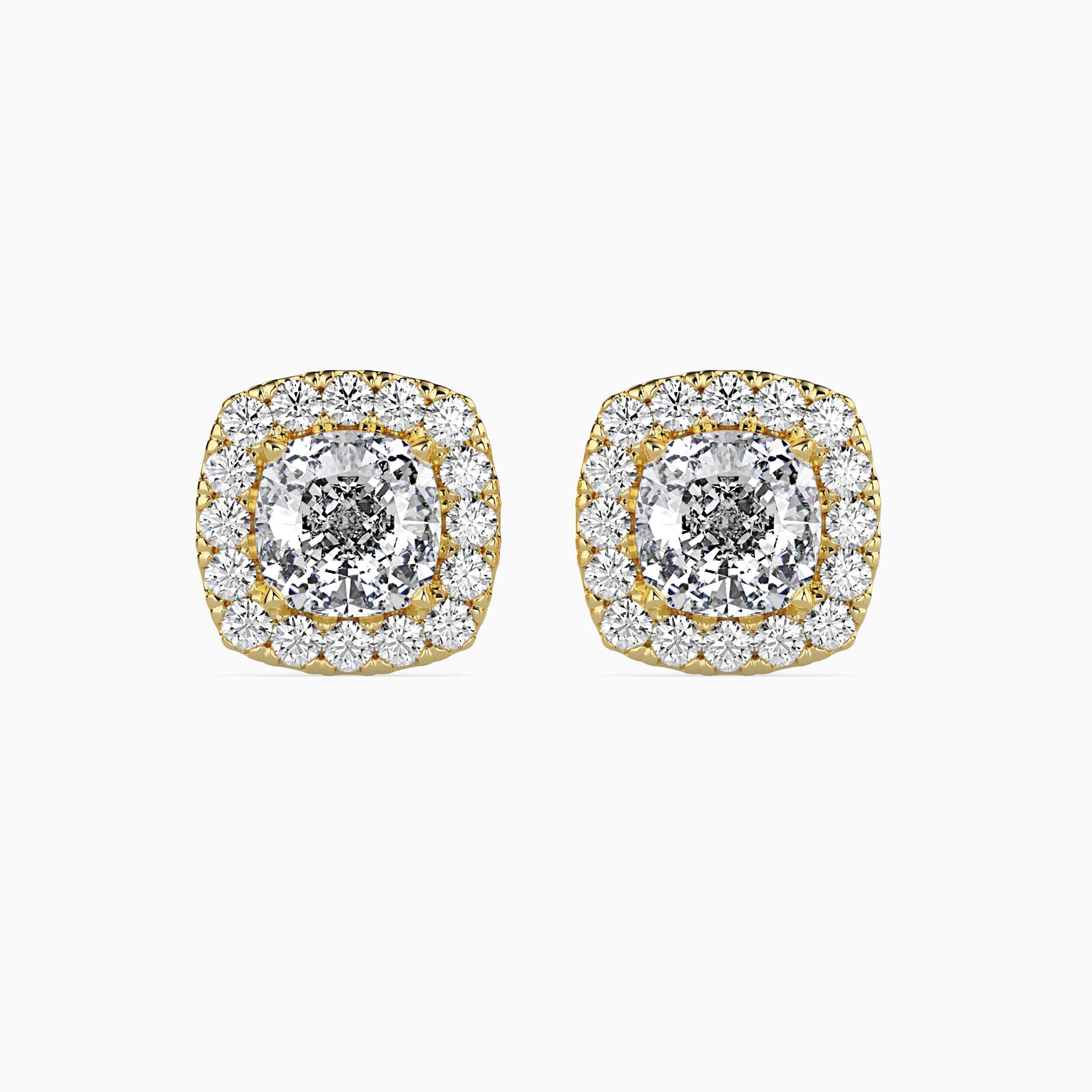 Cushion Prong With Halo Lab-Grown Diamond Gold Stud Earrings
