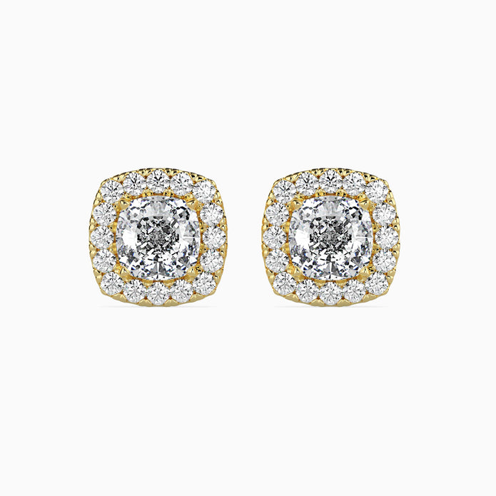 Cushion Prong With Halo Lab-Grown Diamond Gold Stud Earrings