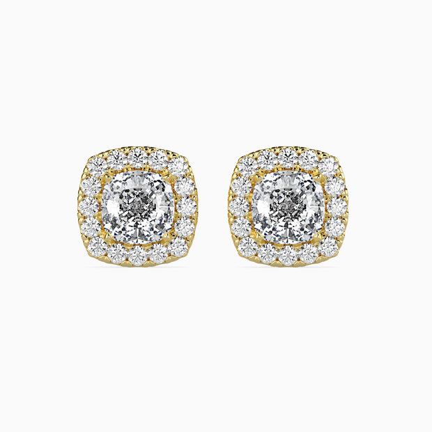 Cushion Prong With Halo Lab-Grown Diamond Gold Stud Earrings