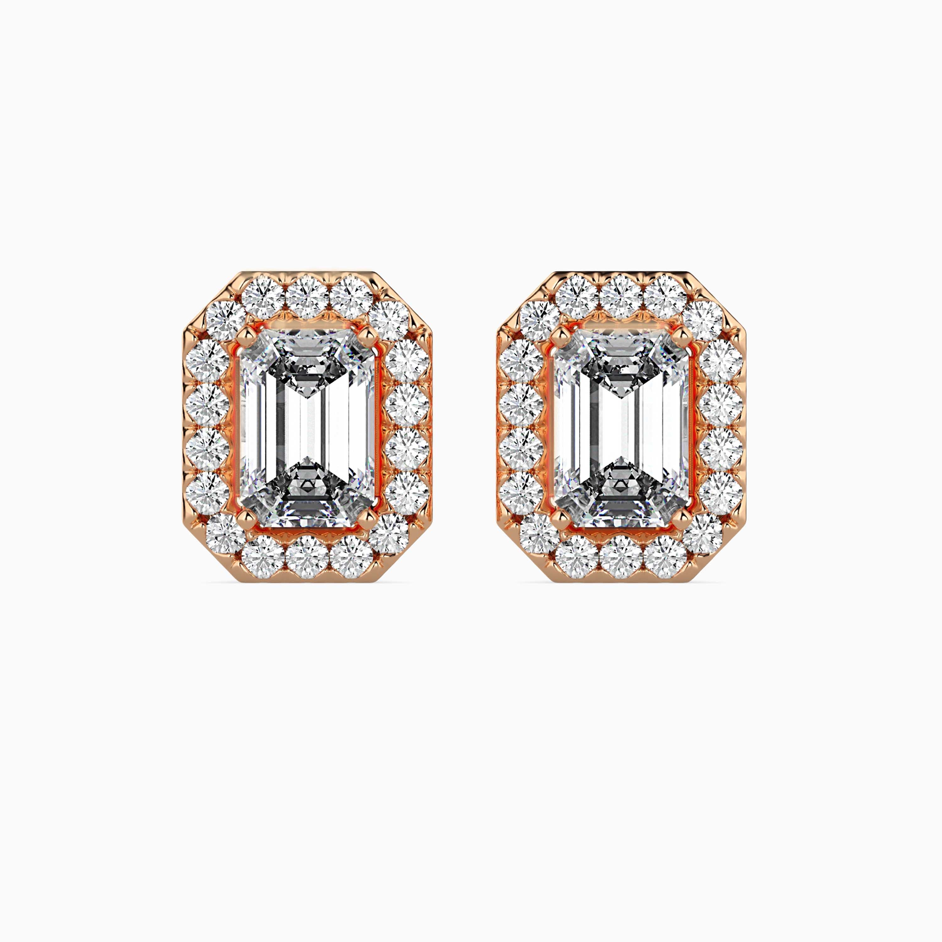 Emerald Halo Lab-Grown Diamond Gold Stud Earrings
