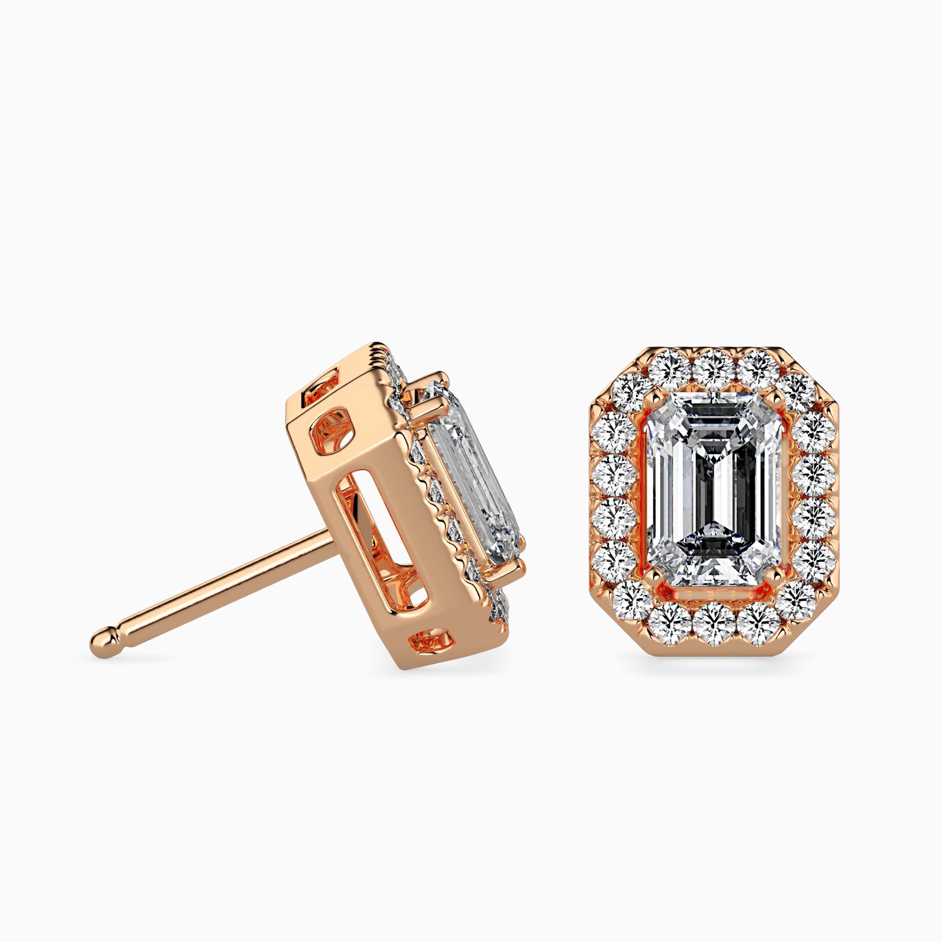 Emerald Halo Lab-Grown Diamond Gold Stud Earrings