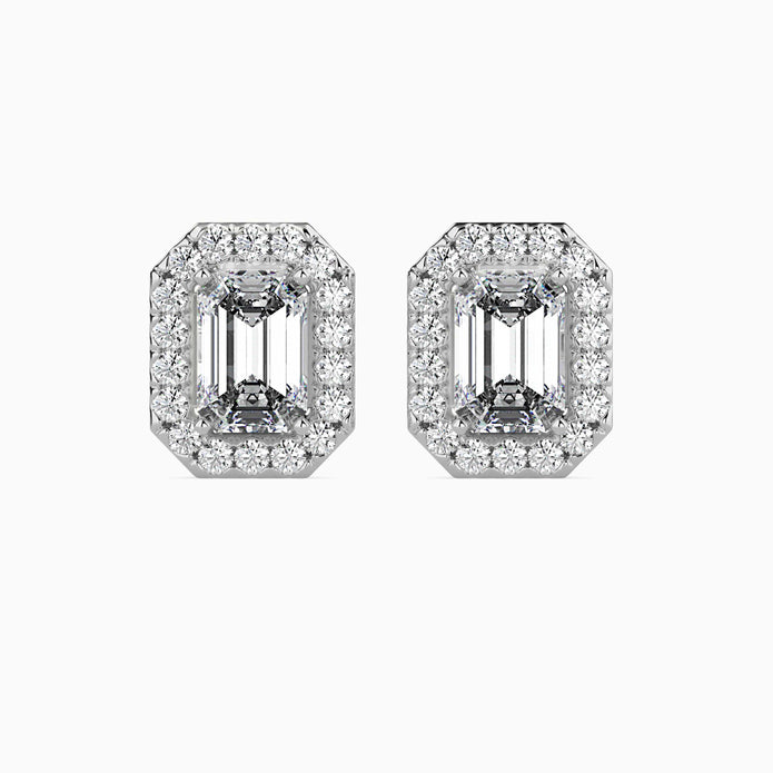 Emerald Halo Lab-Grown Diamond Gold Stud Earrings