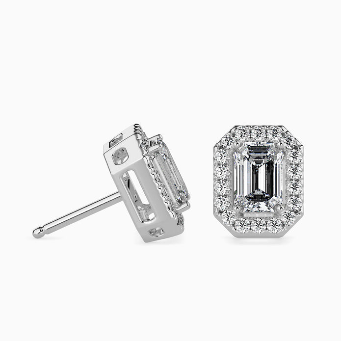 Emerald Halo Lab-Grown Diamond Gold Stud Earrings