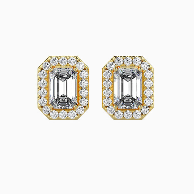 Emerald Halo Lab-Grown Diamond Gold Stud Earrings