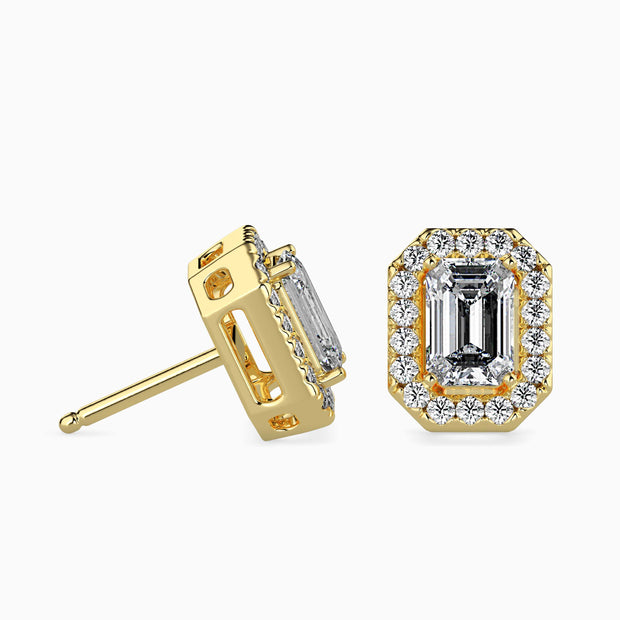 Emerald Halo Lab-Grown Diamond Gold Stud Earrings