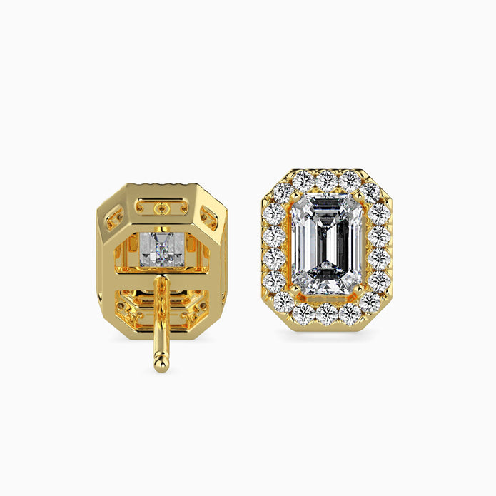 Emerald Halo Lab-Grown Diamond Gold Stud Earrings